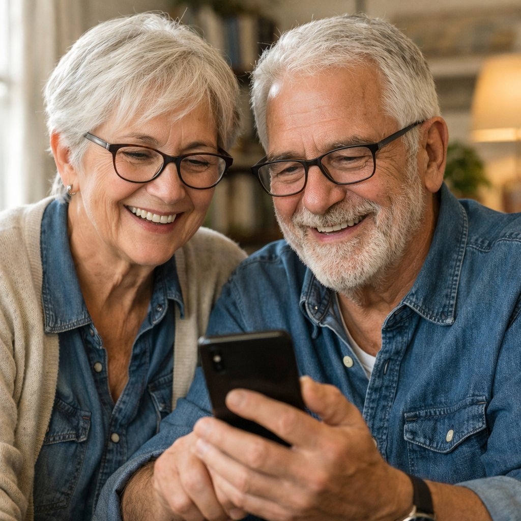 Paar schaut auf Smartphone